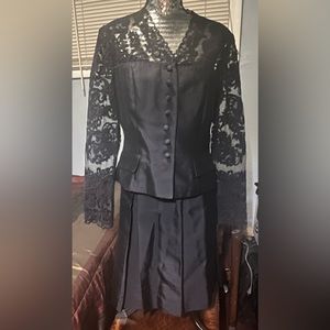 Classy Navy Blue Lace and Silk Skirt Suit.  New w/o tags
